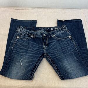 Miss Me Dark Blue Bootcut Jeans with Fading
